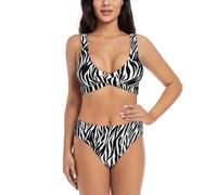 GaxfjRu Zebra Print Bikini Sets for Women 2 Pcs, High Waisted Bikini Sets for Women, Comfortable Swimsuits for Women 2024 Black