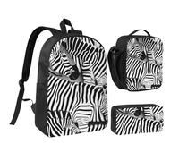 GaxfjRu Zebra print Lightweight Bookbag,3Pcs Backpack School Backpack with Lunch Box and Pencil Pouch
