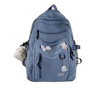 GAXOS Cute Aesthetic Backpack for School Middle Student Travel Backpack Teens Girls Bear Pin Book Bags, Blue, 12.2" x 7.5" x 16.9", Leisure