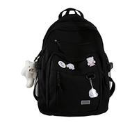 GAXOS Cute Aesthetic Backpack for School Middle Student Travel Backpack Teens Girls Bear Pin Book Bags, Black, Leisure