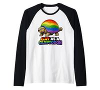 Gay as a Glyptodon Prehistoric Pride Rainbow ShelledCreature Raglan Baseball Tee