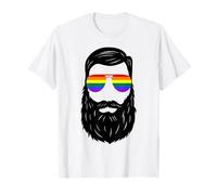 Gay Bear Hipster Dad Beard Rainbow Flag LGBT T-Shirt