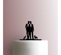 Gay Couple with Boston Terrier Dogs Acrylic Cake Topper 3mm Thick Premium Laser Cut Cake Decoration for Birthday, Wedding, Baby Shower & Party Cakes Durable Reusable