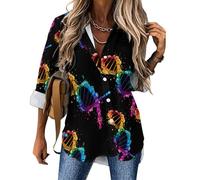 Gay DNA Science Women's V Neck Shirts Long Sleeve T Shirts Button Down Tee Tops Casual Blouse 6XL