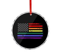 Gay LGBT U.S. Flag Christmas Hanging Ornaments Crystal Glass Round Pendant Gifts for Xmas Trees Home Offices