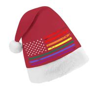 Gay LGBT U.S. Flag Classic Christmas Santa Hat Unisex Printed Xmas Holiday Hats for New Year Festive Party