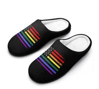 Gay LGBT U.S. Flag Men's Soft Cotton Slippers with Memory Foam Anti-skid House Shoes for Travel Indoor Outdoor