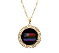 Gay LGBT U.S. Flag Stylish Circle Necklace Pendant Multicolored Diamond Necklaces Jewelry Gift for Women