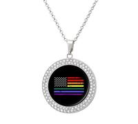 Gay LGBT U.S. Flag Stylish Circle Necklace Pendant Multicolored Diamond Necklaces Jewelry Gift for Women