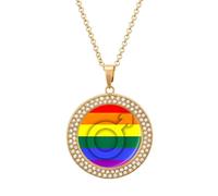Gay Male LGBT Flag Funny Necklace With Printed Pendant Novelty Diamond Jewelry for Women Men Silver/Gold