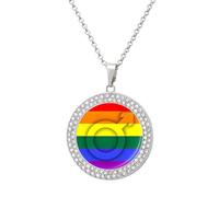 Gay Male LGBT Flag Funny Necklace With Printed Pendant Novelty Diamond Jewelry for Women Men Silver/Gold