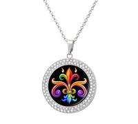 Gay Mardis Grass LGBT Multicolored Diamond Necklace Dainty Round Pendants Jewelry for Women Silver-style