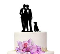 Gay Mr & Mr Wedding Cake Topper With Dog Black Aniversary Party Engagement