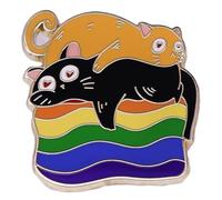 Gay Pride Cats With Rainbow Flag LGBT Pin Brooch Metal Enamel Badge Denim Jacket Backpack Pin Fashion Accessories Jewelry Gifts For Friends Color Funny Lapel pin For Men Women