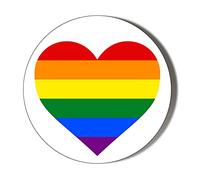 Gay - Pride Colours - Heart Shaped - White Background - Small 10 x 56mm Vinyl Stickers Pack of 10