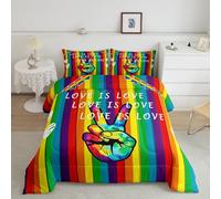 Gay Pride Comforter Set Queen Size Rainbow Bedding for Boys Girls Teens LGBT Flag Bedding Comforter Sets 3 Pcs, Gender Freedom Gay Community Themed Duvet Insert Colorful Striped Decor Quilt
