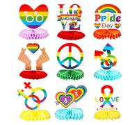 Gay Pride Decoration, 9 Pieces Pride Rainbow Honeycomb Paper LGBT Pride Table Decoration for Gay Pride Party Decoration Pride Month Party Table Toppers