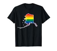 Gay Pride Flag - Alaska State Map - Rainbow Stripes T-Shirt