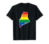 Gay Pride Flag - Maine State Map - Rainbow Stripes T-Shirt