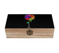 Gay Pride LGBT Daisy Rainbow Flower Decorative Wooden Storage Box with Hinged Lid And Front Clasp Keepsakes Chest