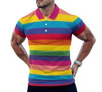 Gay Pride LGBT Rainbow Flag Pattern Mens Polo Shirts Short Sleeve Golf Shirt Casual T-Shirt Top for Work Athletic L