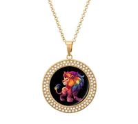 Gay Pride Lion LGBT Rainbow Multicolored Diamond Necklace Dainty Round Pendants Jewelry for Women Golden-style