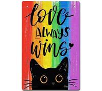 Gay Pride Love Always Wins Rainbow Small LGBTQ Black Cat Month Lesbian Bisexual Pansexual 12x8 in Tin Sign Home Decor Art Metal Signs Wall Poster