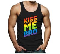 Gay Pride Month Vests for Men UK LGBTQ Rainbow Top Pride Flag Singlets Kiss Me Bro Tank Top Round Neck Sleeveless T-Shirt Men's Summer Muscle Vest Men Gym Outfits Festival Clothes