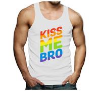 Gay Pride Month Vests for Men UK LGBTQ Rainbow Top Pride Flag Singlets Kiss Me Bro Tank Top Round Neck Sleeveless T-Shirt Men's Summer Muscle Vest Men Gym Outfits Festival Clothes