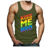 Gay Pride Month Vests for Men UK LGBTQ Rainbow Top Pride Flag Singlets Kiss Me Bro Tank Top Round Neck Sleeveless T-Shirt Men's Summer Muscle Vest Men Gym Outfits Festival Clothes