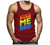 Gay Pride Month Vests for Men UK LGBTQ Rainbow Top Pride Flag Singlets Kiss Me Bro Tank Top Round Neck Sleeveless T-Shirt Men's Summer Muscle Vest Men Gym Outfits Festival Clothes
