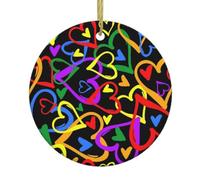 Gay Pride Rainbow Christmas Ceramic Ornament,Double-Sided Printed Round Bauble With Gold String,Unique Dual-Face Design For Xmas Tree Home Festive Decor
