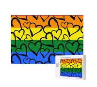 Gay Pride Rainbow Colored Hearts,300 Pieces Wooden Jigsaw Family Game Jigsaw Puzzles for Adults Teens Home Decor