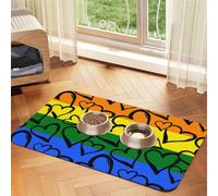 Gay Pride Rainbow Colored Hearts,Waterproof Pet Feeding Mat,PU Leather Placemats for Cat Dog Water Bowl,Food Mats,30x45cm