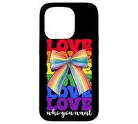 Gay Pride Rainbow Flag LGBTQ Coquette Bow Love Who You Want Case for iPhone 15 Pro
