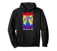 Gay Pride Rainbow Flag LGBTQ Coquette Bow Love Who You Want Pullover Hoodie