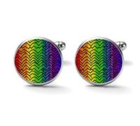 Gay Pride Rainbow Pattern Alloy Cufflinks for Men 17mm 20mm Shirt Cuff Links for Wedding Business Formal Dress Father's Day Birthday Gift for Him