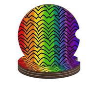 Gay Pride Rainbow Pattern Car Coasters, 4PCS Non-Slip Car Cup Holder Coasters with Cork Base, Heat Resistant & Waterproof Drink Coaster for Women Men