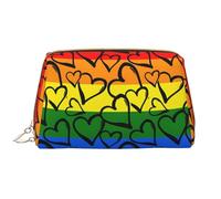 Gay Pride Rainbow Pattern Leather Cosmetic Bag, Waterproof Cute Travel Toiletry Zipper Bag, Women's Cosmetic Storage Bag Set, Brown