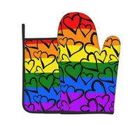 Gay Pride Rainbow Pattern Oven mitt and potholder set a 2-piece kitchen set perfect for cooking and baking