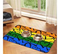 Gay Pride Rainbow Pattern Patterned Pet Feeding Mat with Water-Absorbing PU Top & Rubber Base - Anti-Slip Dog Cat Food Mat for Cats, Dogs & Pets, 30x45cm
