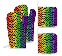 Gay Pride Rainbow Pattern Print Oven Mitts And Pot Holders Sets 4 Piece | Stylish Heat Resistant Oven Gloves & Durable Potholders for Cooking, Baking, BBQ