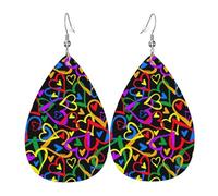Gay Pride Rainbow Piercing Teardrop Earrings Set, Fashion Leather Earrings Dangle Hoop For Women Birthday Party Jewelry Gift