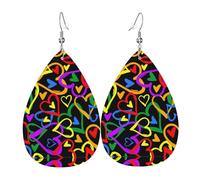 Gay Pride Rainbow Print Leather Dangle Earrings - Lightweight Teardrop Costume Earrings for Parties, Valentine's Day