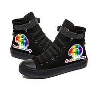 Gay Pride Shoes High Top Sneakers LGBT Rainbow Classic Casual Canvas Shoes for Women Men B Black