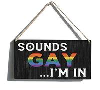 Gay Pride Sign Gift Farmhouse Sounds Gay I’m in Wooden Hanging Sign Plaque Rustic Wall Art Decor for Home Decoration 12 x 6 Inches