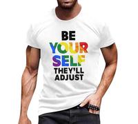 Gay Pride T Shirt Be Your Self Love They'll Adjust Gay Pride LGBT Men Women Rainbow LGBTQ T-Shirt Adult Fancy Dress Costume Flag Muscles for Festivals