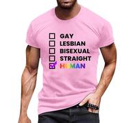 Gay Pride T Shirt Men Crewneck LGBTQ Rainbow Tops Graphic Short Sleeve Tee Basic Parade Flag T-Shirt Funny LGBT Humour Saying T-Shirts Lesbian Day Shirts (Mens Designer T Shirts Pink,L)