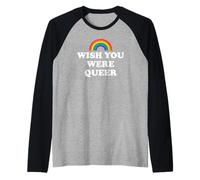 Gay Pride Wish You were Queer Pride Rainbow LGBTQ Lesbian Raglan Baseball Tee