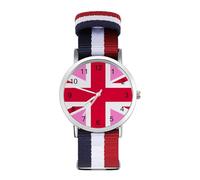 Gay Proud Flag of United Kingdom Woven Strap Watch Multicolor Wristwatch Easy Reader Analog Watches for Men Women Birthday Gift